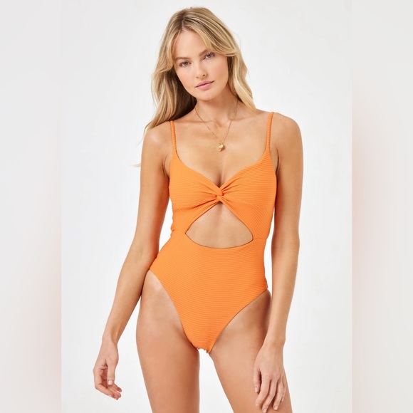 NWT! LSPACE Eco Chic Repreve Kyslee One Piece Swimsuit in Tangerine - Size S - Picture 1 of 9